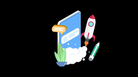 seo-Boost-Startup-Business-with-rocket-mobile-phone-or-smartphone-animation-with-Alpha-Channel.
